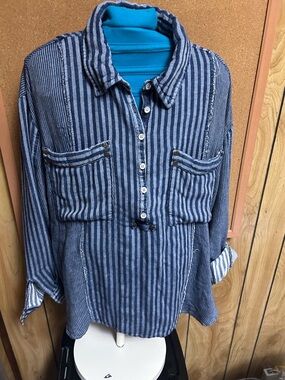 Vintage Havana Blue Striped Button-Front Shirt
